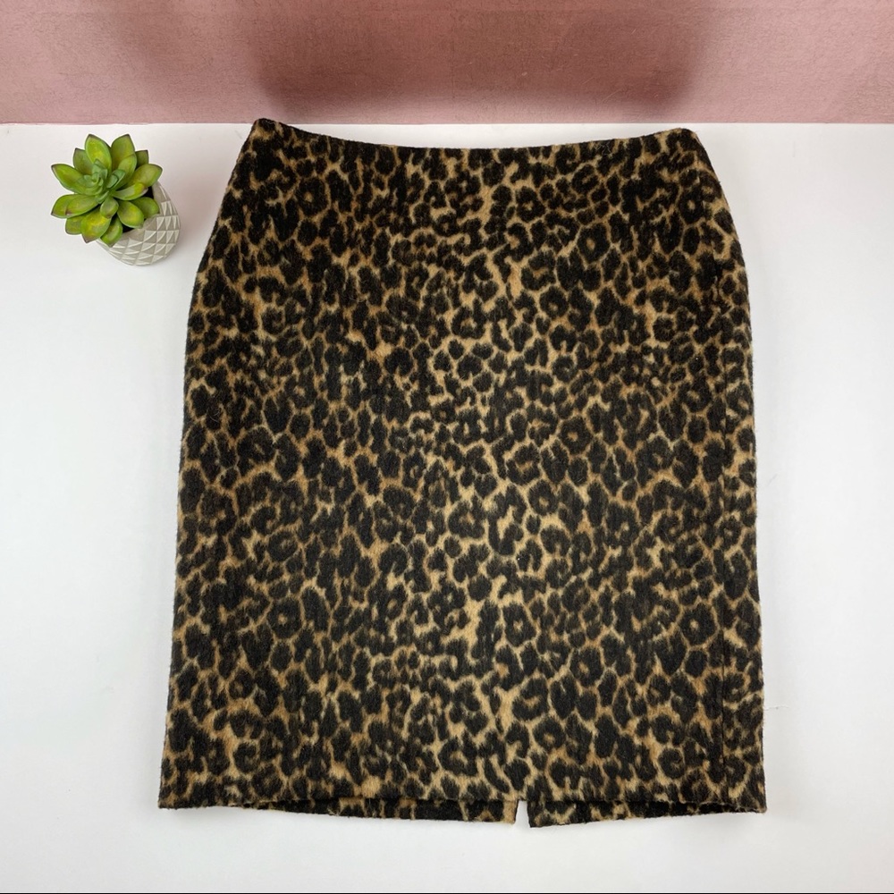 Talbots Wool Blend Black Brown Leopard Animal Pencil Straight Skirt Women 12